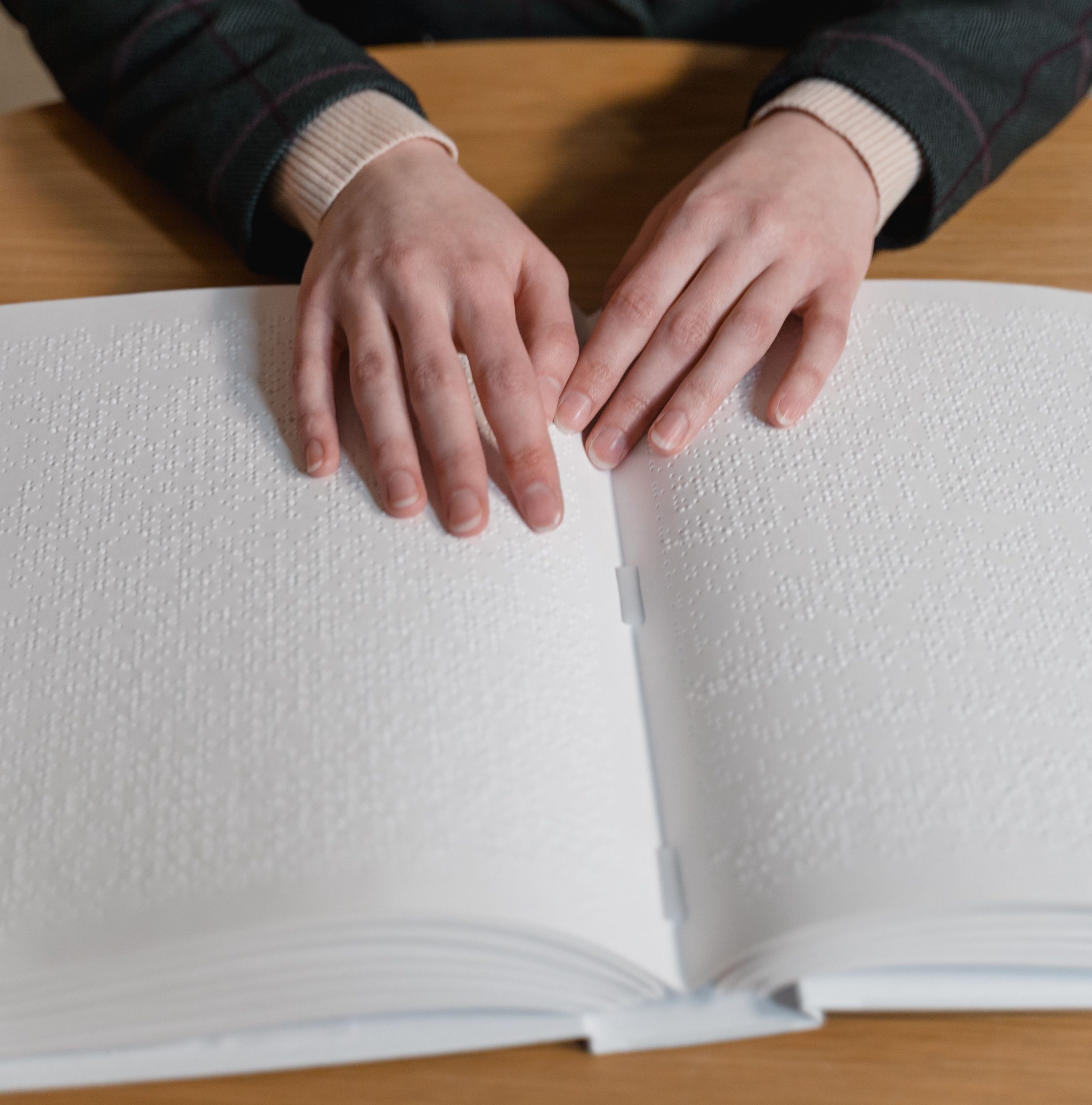 Close-up of embossed braille text